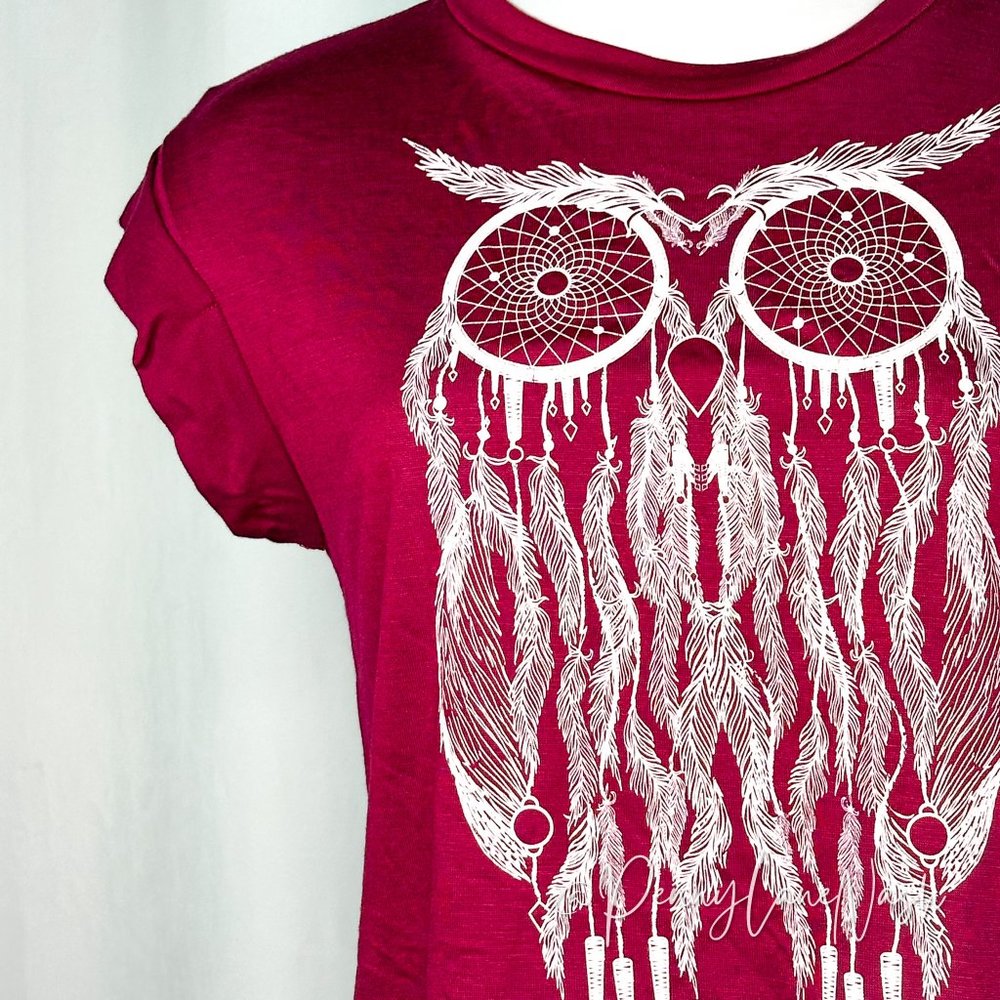 Wild Blue Dreamcatcher Owl Crop Tee Shirt - Picture 4 of 7